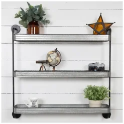 Shelves-Kirkland's Home Rustic Three Tiered Galvanized Metal Wall Shelf