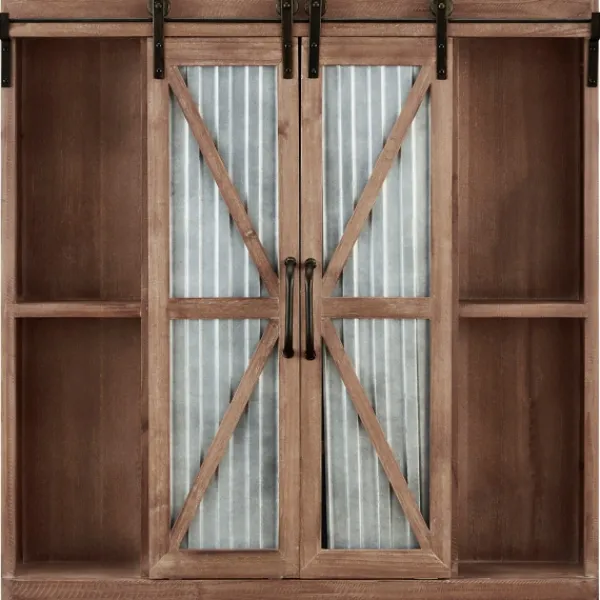 Cabinets & Sideboards-Kirkland's Home Rustic Walnut Sliding Metal Door Cabinet Brown