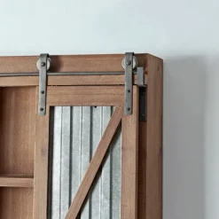 Cabinets & Sideboards-Kirkland's Home Rustic Walnut Sliding Metal Door Cabinet Brown