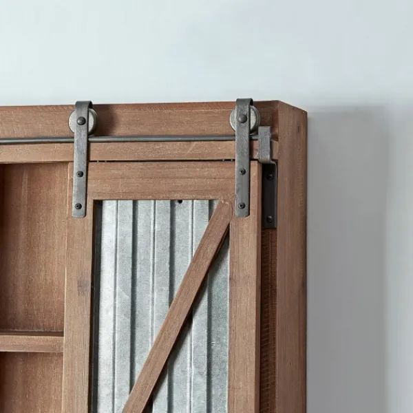 Cabinets & Sideboards-Kirkland's Home Rustic Walnut Sliding Metal Door Cabinet Brown
