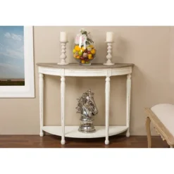 Console Tables-Kirkland's Home Rustic White Half Moon Console Table