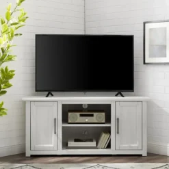 Tv Stands & Media Consoles-Kirkland's Home Rustic White Katy-Corner Tv Stand