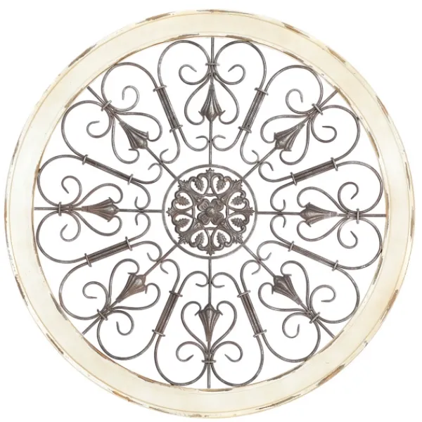 Wall Plaques-Kirkland's Home Rustic White Radial Scrollwork Wall Art White/Silver