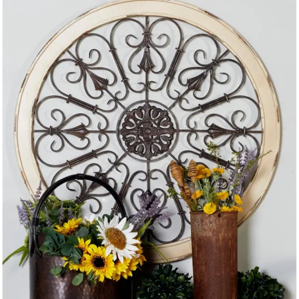 Wall Plaques-Kirkland's Home Rustic White Radial Scrollwork Wall Art White/Silver