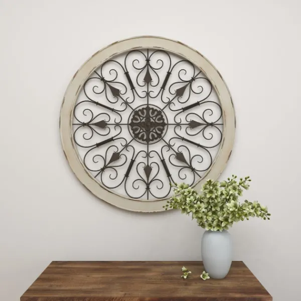 Wall Plaques-Kirkland's Home Rustic White Radial Scrollwork Wall Art White/Silver
