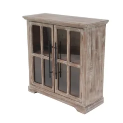 Cabinets & Sideboards-Kirkland's Home Rustic Wood And Glass 2-Door Cabinet Tan