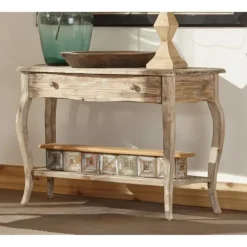 Console Tables-Kirkland's Home Rustic Wood Curved Console Table Brown