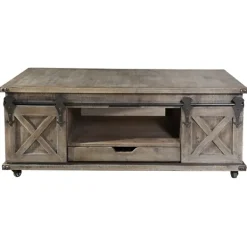 Coffee Tables-Kirkland's Home Rustic Wood Rolling Barn Door Coffee Table Gray