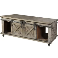 Coffee Tables-Kirkland's Home Rustic Wood Rolling Barn Door Coffee Table Gray
