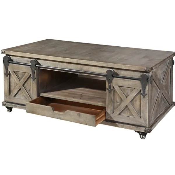 Coffee Tables-Kirkland's Home Rustic Wood Rolling Barn Door Coffee Table Gray