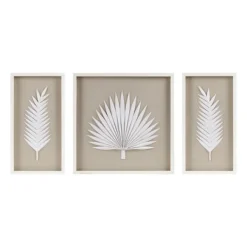 Wall Plaques-Kirkland's Home Sabal Rice Paper Palm Shadowbox Plaques, Set Of 3 White/Tan