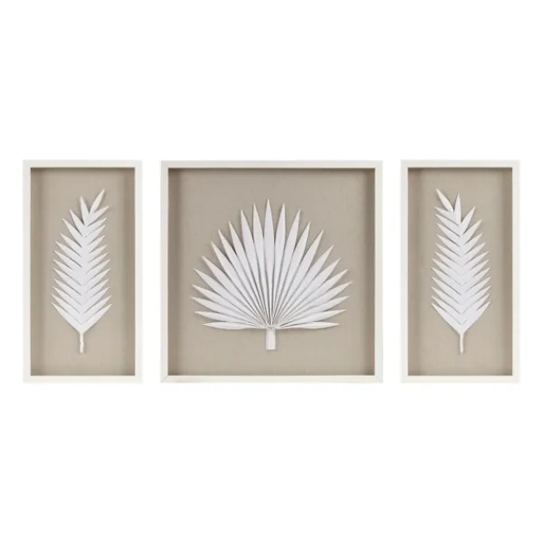 Wall Plaques-Kirkland's Home Sabal Rice Paper Palm Shadowbox Plaques, Set Of 3 White/Tan