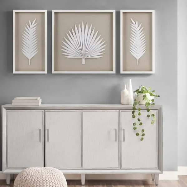 Wall Plaques-Kirkland's Home Sabal Rice Paper Palm Shadowbox Plaques, Set Of 3 White/Tan