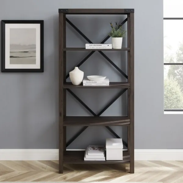 Bookshelves-Kirkland's Home Sable Wood X-Frame Classic Bookcase