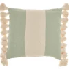Pillows-Kirkland's Home Sage And Ivory Striped Tassel Pillow Green/Ivory