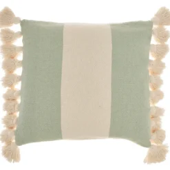 Pillows-Kirkland's Home Sage And Ivory Striped Tassel Pillow Green/Ivory
