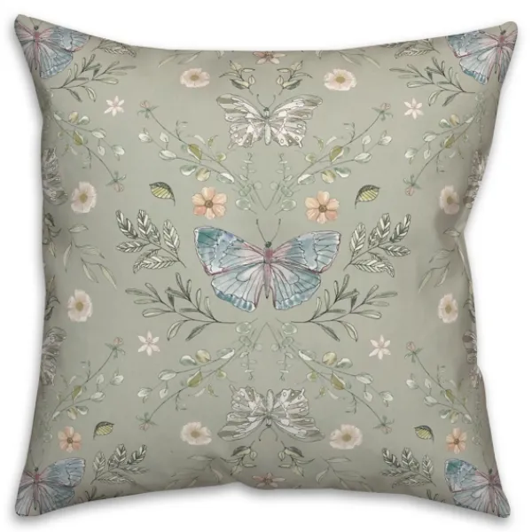 Pillows-Kirkland's Home Sage Botanical Butterfly Throw Pillow Green