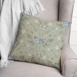 Pillows-Kirkland's Home Sage Botanical Butterfly Throw Pillow Green