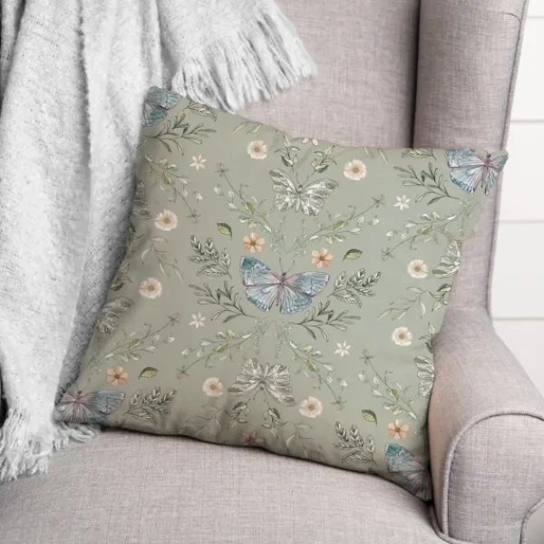 Pillows-Kirkland's Home Sage Botanical Butterfly Throw Pillow Green