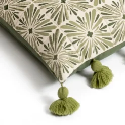 Pillows-Kirkland's Home Sage Embroidered Beauty Tasseled Lumbar Pillow Green