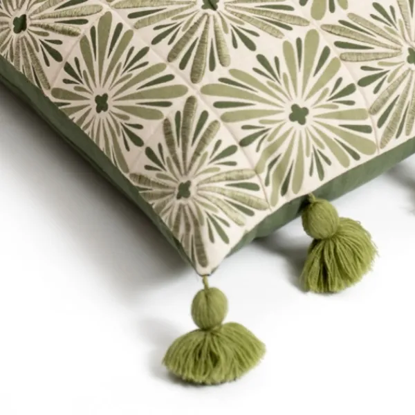 Pillows-Kirkland's Home Sage Embroidered Beauty Tasseled Lumbar Pillow Green
