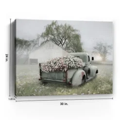 Canvas Art-Kirkland's Home Sage Flower Truck Canvas Art Print, 30X24 In. Green/White