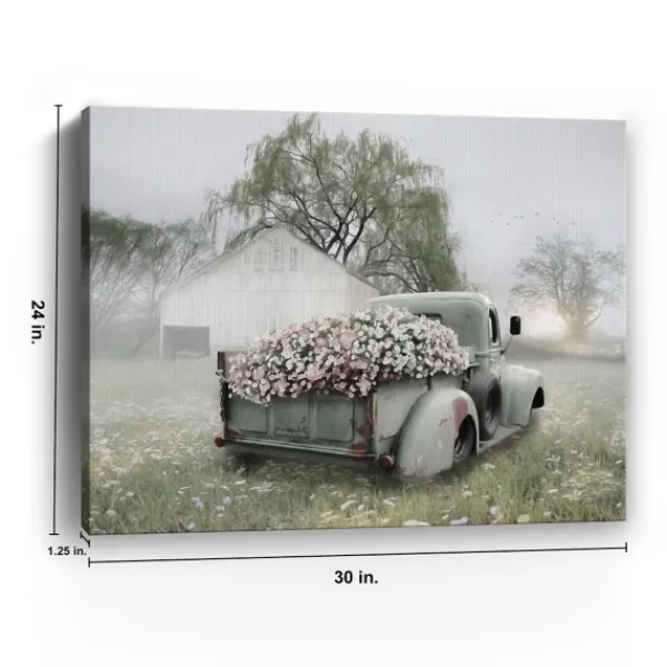 Canvas Art-Kirkland's Home Sage Flower Truck Canvas Art Print, 30X24 In. Green/White
