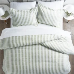 Duvets-Kirkland's Home Sage Rugged Stripes Puffed King 3-Pc. Duvet Set Green/White