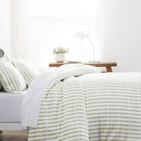 Duvets-Kirkland's Home Sage Rugged Stripes Puffed King 3-Pc. Duvet Set Green/White
