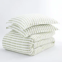 Duvets-Kirkland's Home Sage Rugged Stripes Puffed King 3-Pc. Duvet Set Green/White