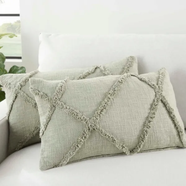 Pillows-Kirkland's Home Sage Tufted Diamond Lumbar Pillows, Set Of 2 Green
