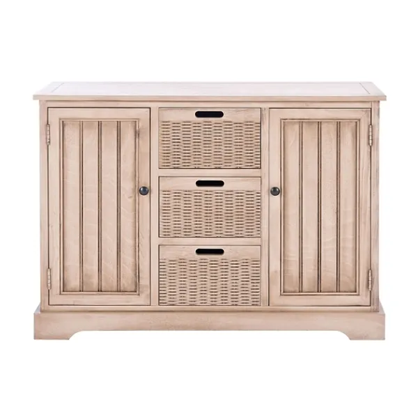 Cabinets & Sideboards-Kirkland's Home Sand Cabinet With Natural Woven Baskets Tan