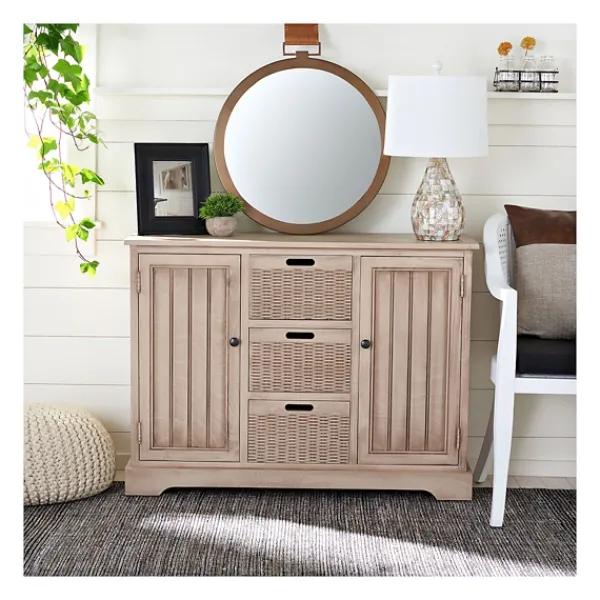 Cabinets & Sideboards-Kirkland's Home Sand Cabinet With Natural Woven Baskets Tan