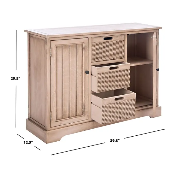 Cabinets & Sideboards-Kirkland's Home Sand Cabinet With Natural Woven Baskets Tan
