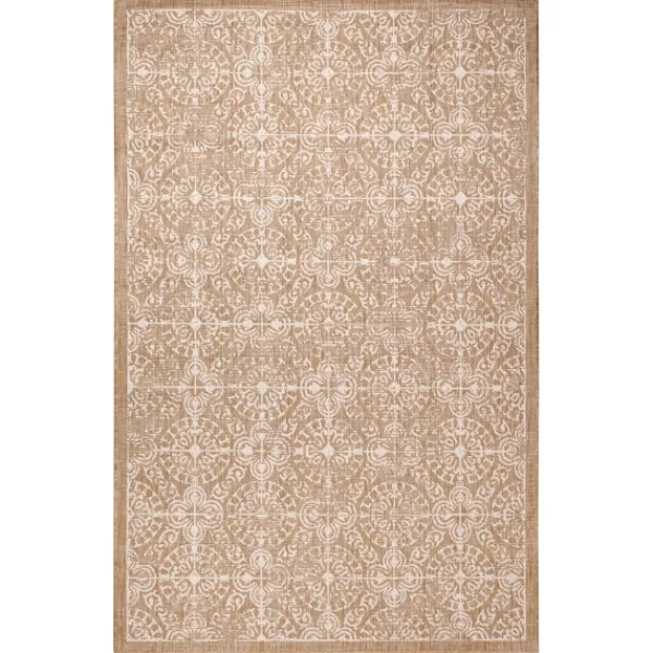 Outdoor Rugs-Kirkland's Home Sand Embellished Scroll Indoor/Outdoor Rug, 6X9 Tan/White