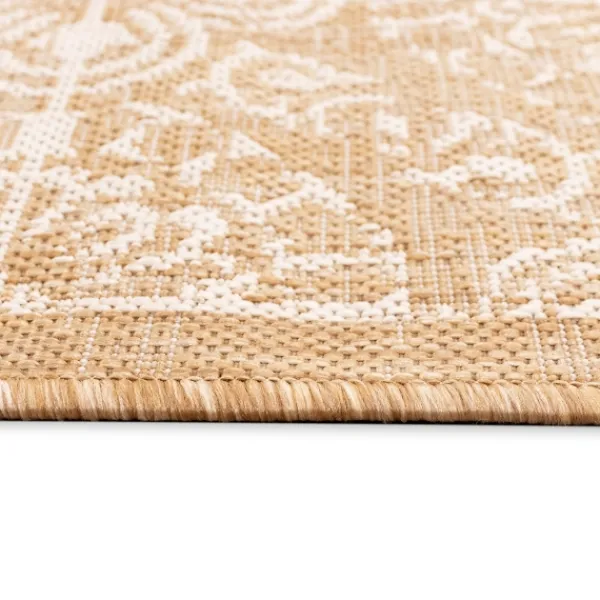 Outdoor Rugs-Kirkland's Home Sand Embellished Scroll Indoor/Outdoor Rug, 4X7 Tan/White