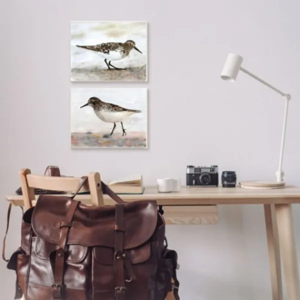 Framed Art-Kirkland's Home Sandpiper On Coast Framed 2Pc Canvas Art Print Set Brown/White/Multi