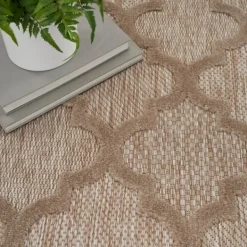 Outdoor Rugs-Kirkland's Home Sandstone Natural Trellis Outdoor Area Rug, 4X6 Tan/White