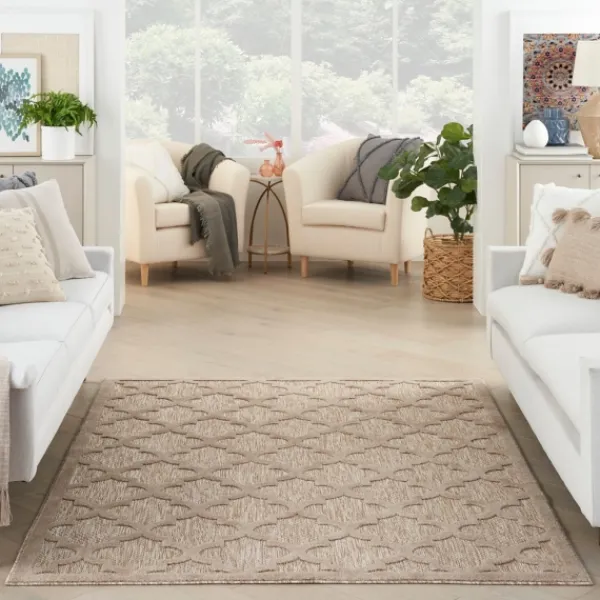 Outdoor Rugs-Kirkland's Home Sandstone Natural Trellis Outdoor Area Rug, 4X6 Tan/White
