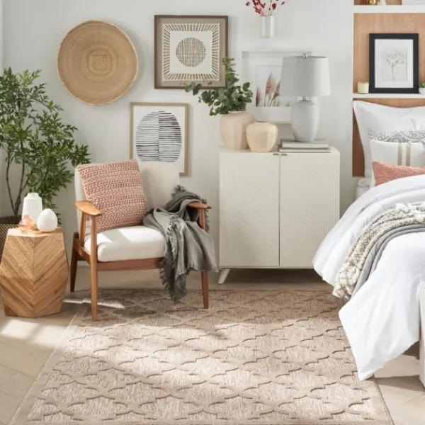 Outdoor Rugs-Kirkland's Home Sandstone Natural Trellis Outdoor Area Rug, 4X6 Tan/White