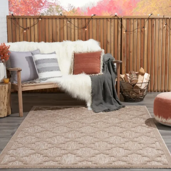Outdoor Rugs-Kirkland's Home Sandstone Natural Trellis Outdoor Area Rug, 4X6 Tan/White