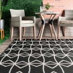 Outdoor Rugs-Kirkland's Home Sanford Gray Geometric Shapes Outdoor Rug, 5X8 Gray/White