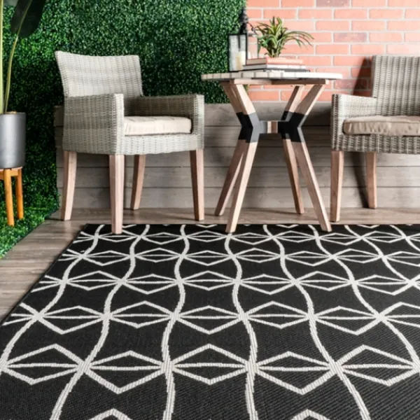 Outdoor Rugs-Kirkland's Home Sanford Gray Geometric Shapes Outdoor Rug, 5X8 Gray/White