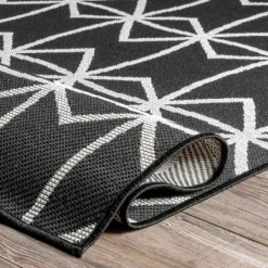 Outdoor Rugs-Kirkland's Home Sanford Gray Geometric Shapes Outdoor Rug, 5X8 Gray/White