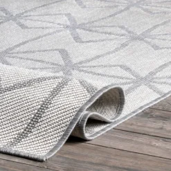 Outdoor Rugs-Kirkland's Home Sanford Light Gray Geometric Outdoor Rug, 8X10 Gray/White
