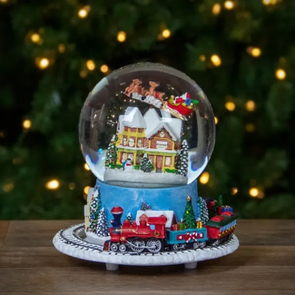 Statues & Figurines-Kirkland's Home Santa And Revolving Train Musical Water Globe Clear/Blue/Multi