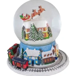 Statues & Figurines-Kirkland's Home Santa And Revolving Train Musical Water Globe Clear/Blue/Multi