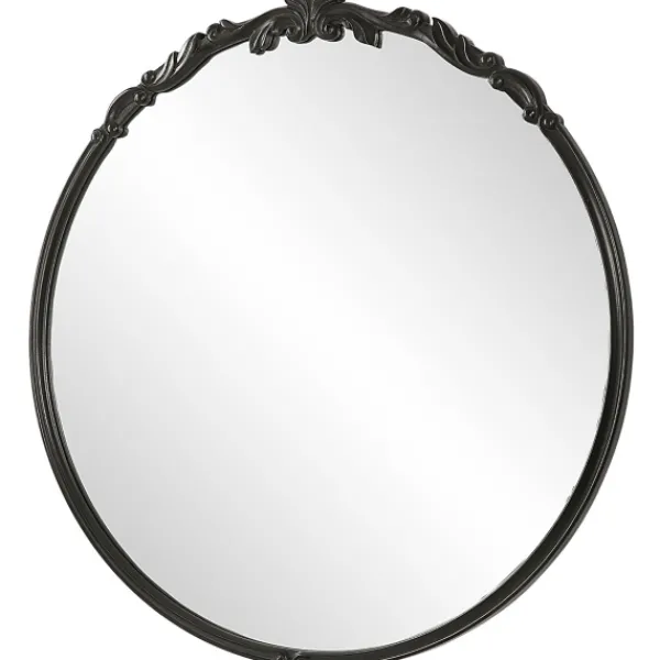 Decorative Mirrors-Kirkland's Home Satin Black Ornate Round Wall Mirror