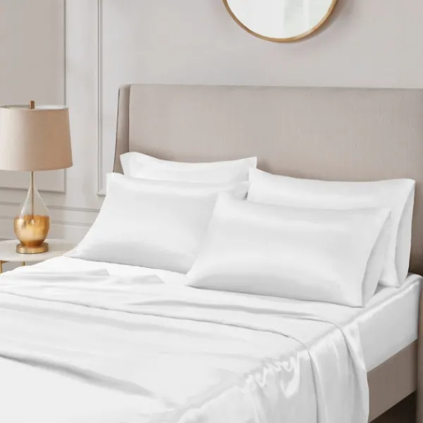 Bed Sheets-Kirkland's Home Satin 6-Pc. Queen Sheet Set White