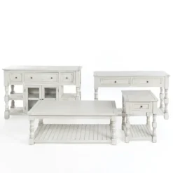 Console Tables-Kirkland's Home Savannah Cream Distressed Console Table Ivory